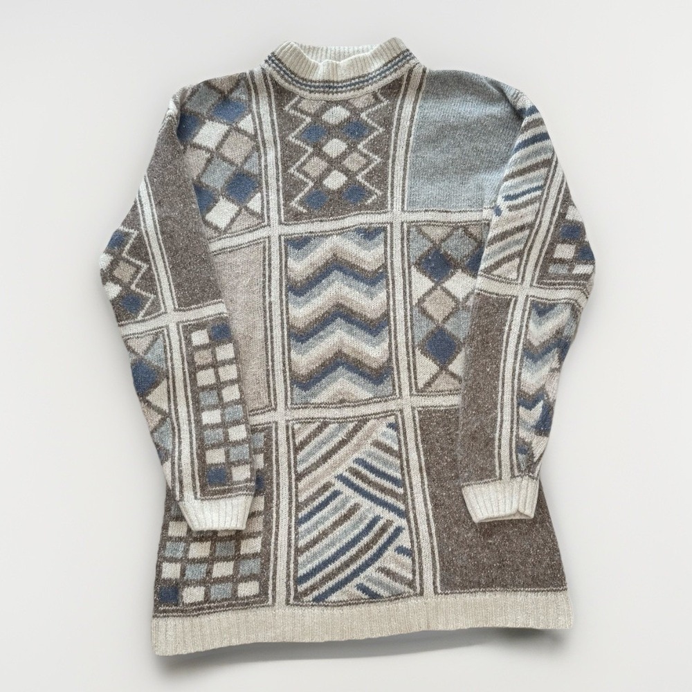 VTG Women Silk Angora Wool Long Sleeve Sweater Pullover Geometric Old Money Luxe